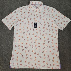 johnnie-O Polo Golf Shirt Mens Size M White UV SPF 50 Geometric Summer New